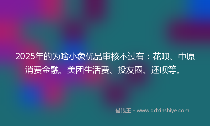 2025年的为啥小象优品审核不过有：花呗、中原消费金融、美团生活费、投友圈、还呗等。