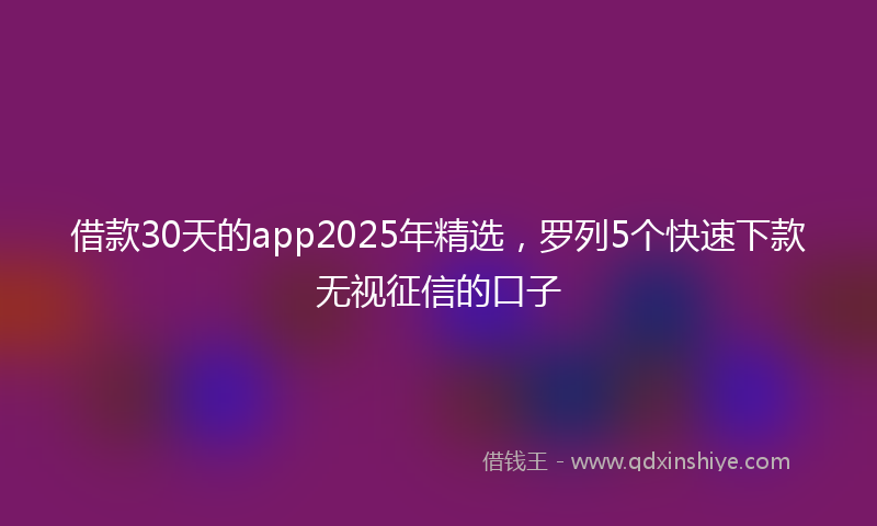 借款30天的app2025年精选，罗列5个快速下款无视征信的口子