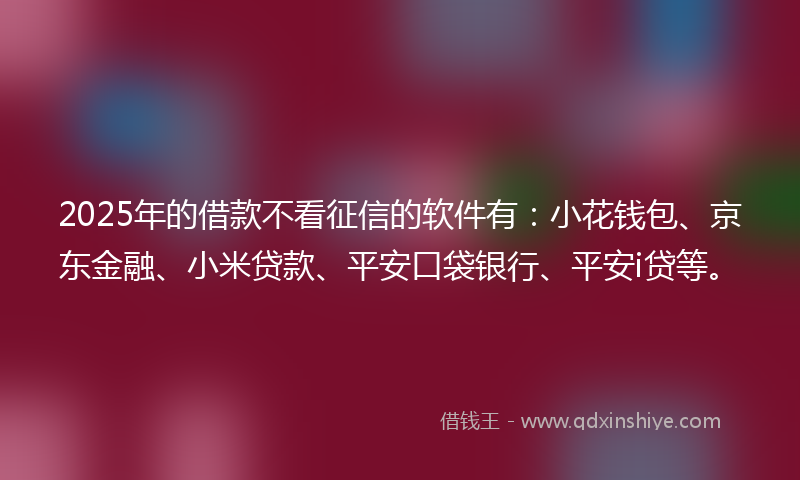 2025年的借款不看征信的软件有：小花钱包、京东金融、小米贷款、平安口袋银行、平安i贷等。