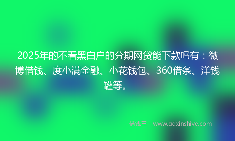 2025年的不看黑白户的分期网贷能下款吗有：微博借钱、度小满金融、小花钱包、360借条、洋钱罐等。