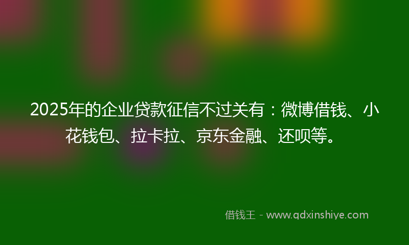 2025年的企业贷款征信不过关有：微博借钱、小花钱包、拉卡拉、京东金融、还呗等。