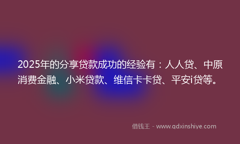 2025年的分享贷款成功的经验有：人人贷、中原消费金融、小米贷款、维信卡卡贷、平安i贷等。