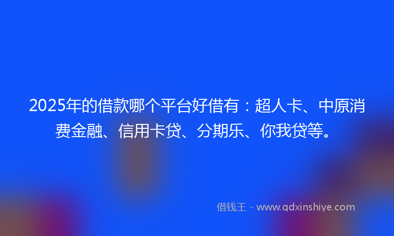 2025年的借款哪个平台好借有：超人卡、中原消费金融、信用卡贷、分期乐、你我贷等。