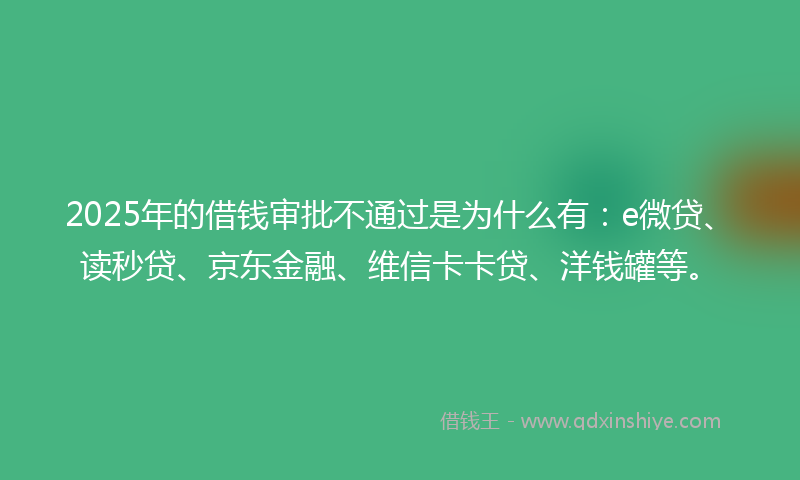 2025年的借钱审批不通过是为什么有：e微贷、读秒贷、京东金融、维信卡卡贷、洋钱罐等。