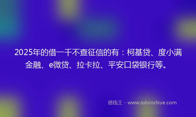 2025年的借一千不查征信的有：柯基贷、度小满金融、e微贷、拉卡拉、平安口袋银行等。