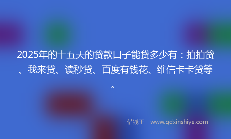 2025年的十五天的贷款口子能贷多少有：拍拍贷、我来贷、读秒贷、百度有钱花、维信卡卡贷等。