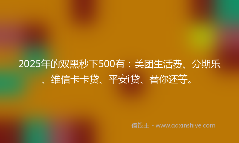 2025年的双黑秒下500有：美团生活费、分期乐、维信卡卡贷、平安i贷、替你还等。