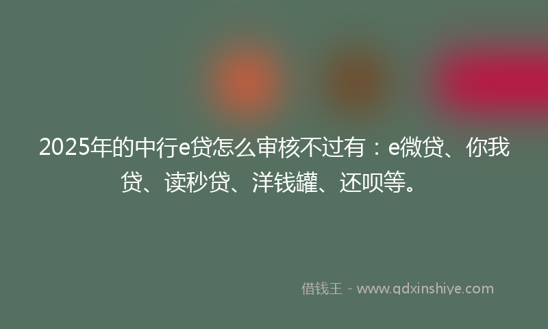 2025年的中行e贷怎么审核不过有：e微贷、你我贷、读秒贷、洋钱罐、还呗等。