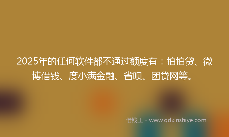 2025年的任何软件都不通过额度有：拍拍贷、微博借钱、度小满金融、省呗、团贷网等。