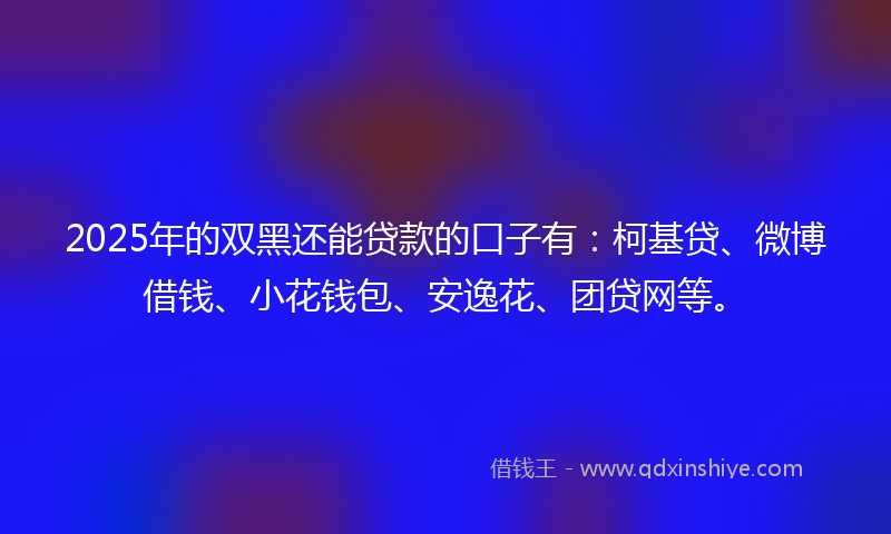 2025年的双黑还能贷款的口子有：柯基贷、微博借钱、小花钱包、安逸花、团贷网等。