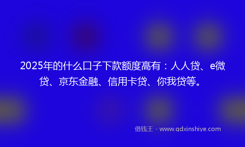 2025年的什么口子下款额度高有：人人贷、e微贷、京东金融、信用卡贷、你我贷等。