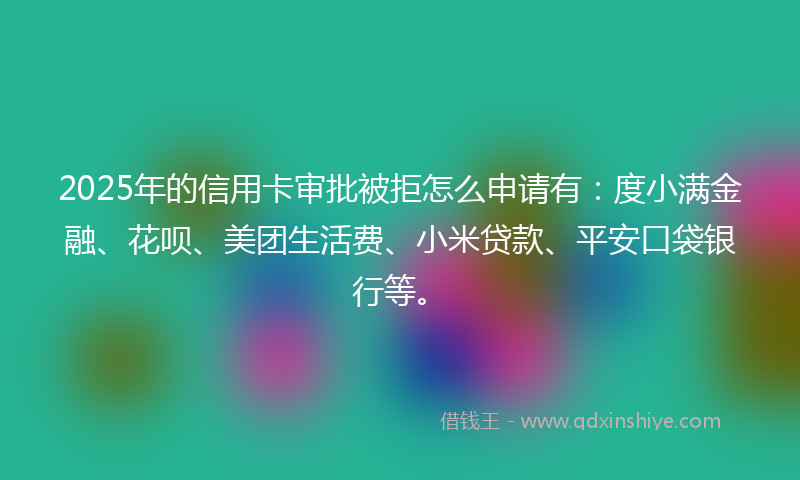 2025年的信用卡审批被拒怎么申请有：度小满金融、花呗、美团生活费、小米贷款、平安口袋银行等。