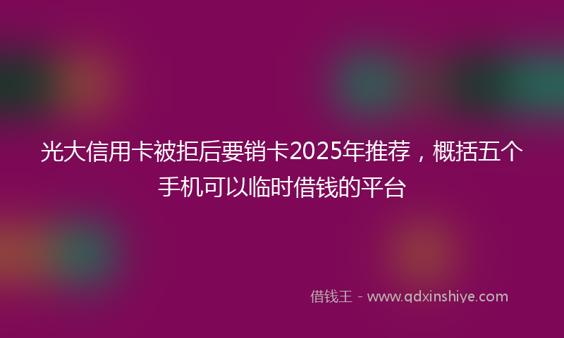 光大信用卡被拒后要销卡2025年推荐，概括五个手机可以临时借钱的平台