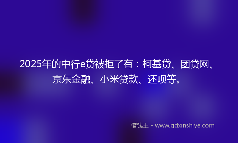2025年的中行e贷被拒了有：柯基贷、团贷网、京东金融、小米贷款、还呗等。