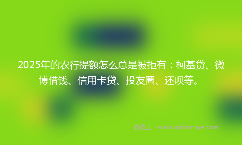 2025年的农行提额怎么总是被拒有：柯基贷、微博借钱、信用卡贷、投友圈、还呗等。