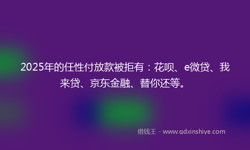 2025年的任性付放款被拒有：花呗、e微贷、我来贷、京东金融、替你还等。