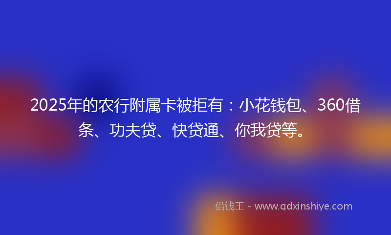 2025年的农行附属卡被拒有：小花钱包、360借条、功夫贷、快贷通、你我贷等。