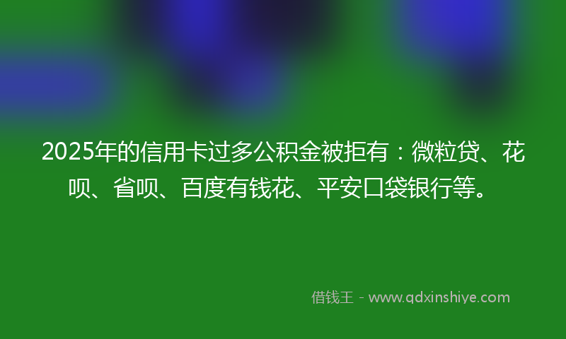 2025年的信用卡过多公积金被拒有：微粒贷、花呗、省呗、百度有钱花、平安口袋银行等。