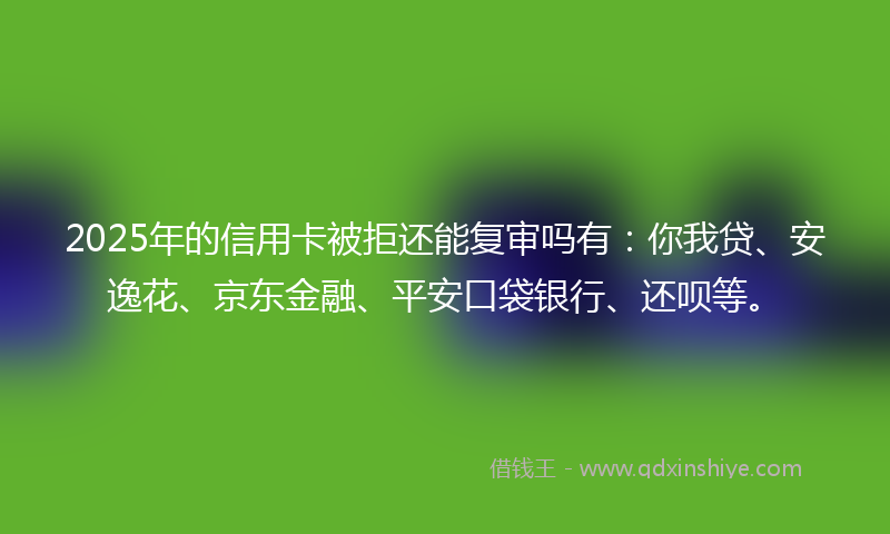 2025年的信用卡被拒还能复审吗有：你我贷、安逸花、京东金融、平安口袋银行、还呗等。