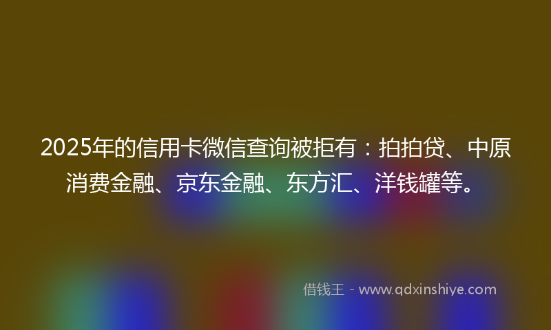 2025年的信用卡微信查询被拒有：拍拍贷、中原消费金融、京东金融、东方汇、洋钱罐等。