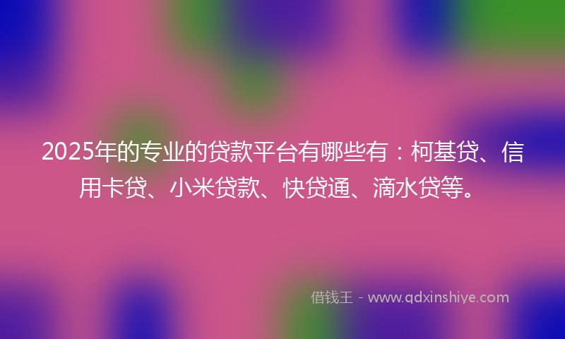 2025年的专业的贷款平台有哪些有：柯基贷、信用卡贷、小米贷款、快贷通、滴水贷等。