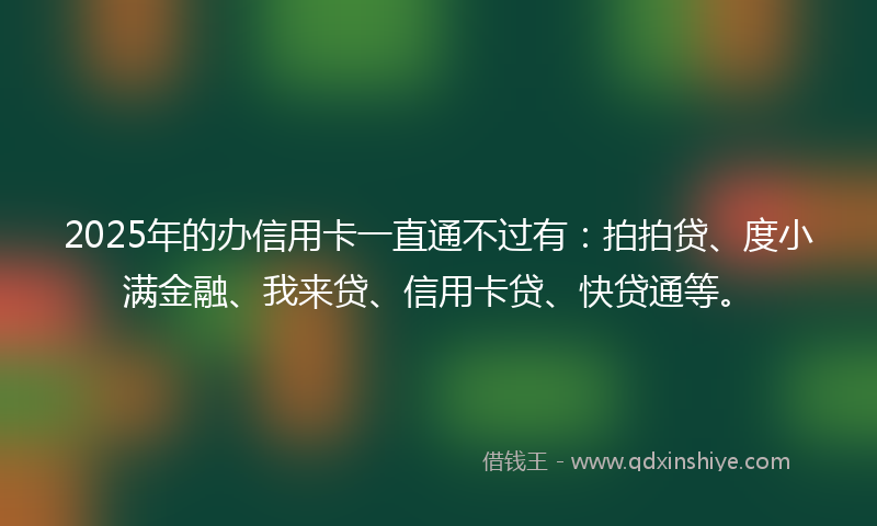 2025年的办信用卡一直通不过有：拍拍贷、度小满金融、我来贷、信用卡贷、快贷通等。