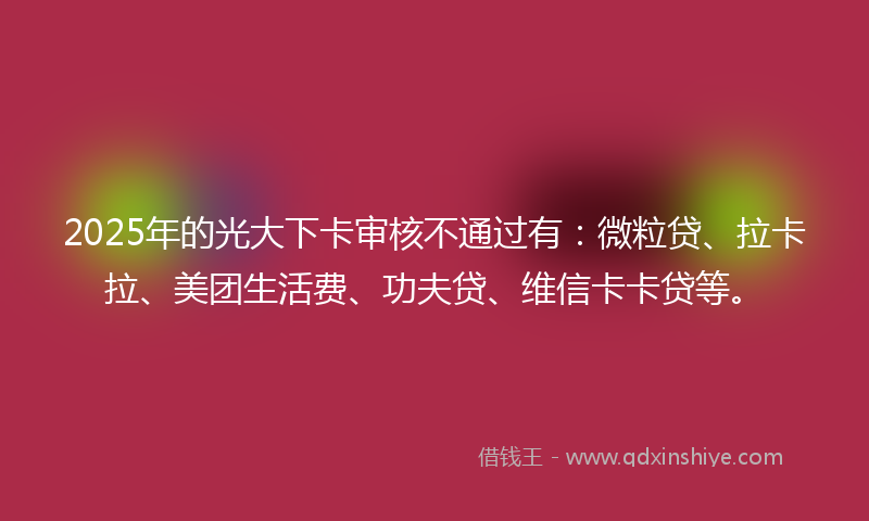 2025年的光大下卡审核不通过有：微粒贷、拉卡拉、美团生活费、功夫贷、维信卡卡贷等。