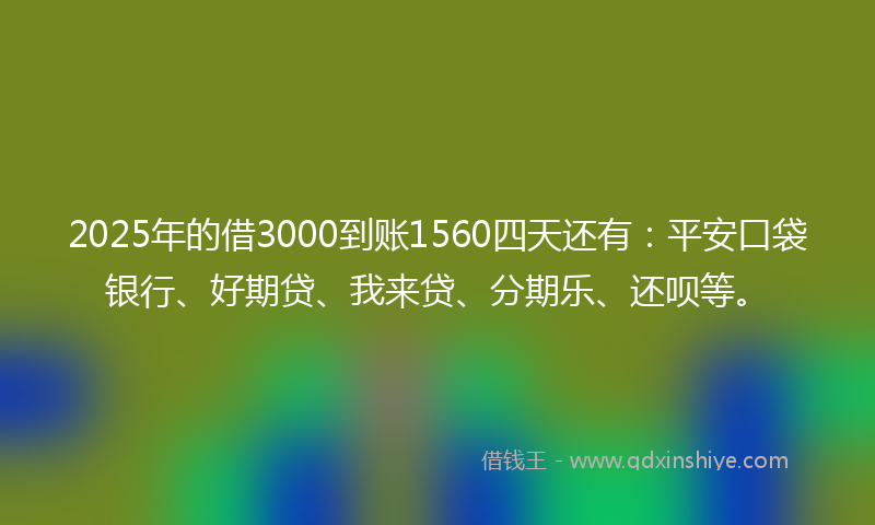 2025年的借3000到账1560四天还有：平安口袋银行、好期贷、我来贷、分期乐、还呗等。