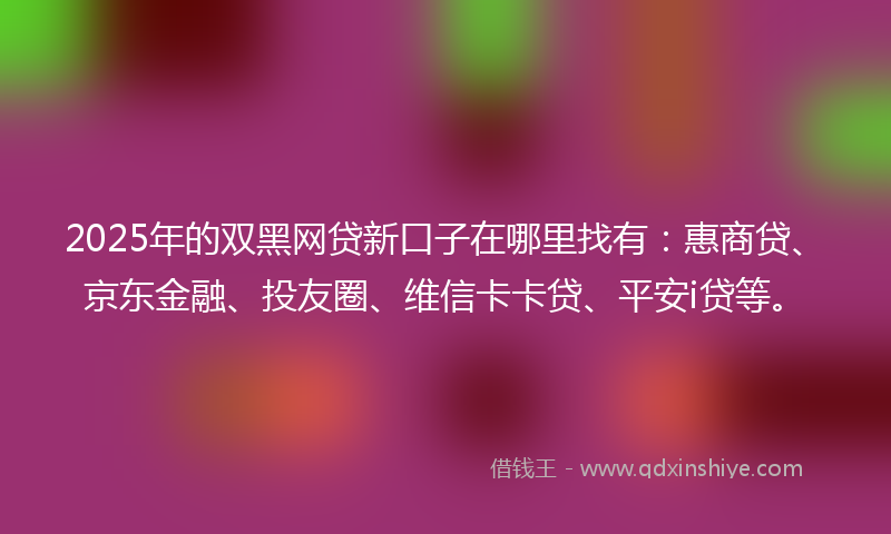 2025年的双黑网贷新口子在哪里找有：惠商贷、京东金融、投友圈、维信卡卡贷、平安i贷等。