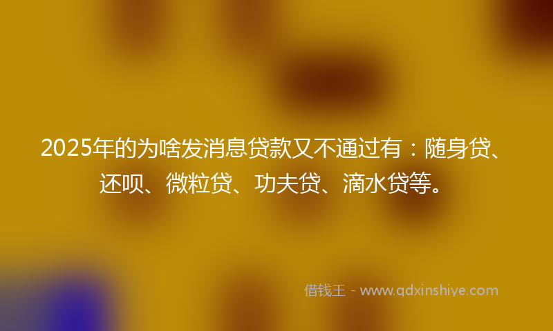 2025年的为啥发消息贷款又不通过有:随身贷、还呗、微粒贷、功夫贷、滴水贷等。