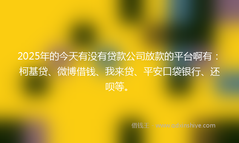 2025年的今天有没有贷款公司放款的平台啊有：柯基贷、微博借钱、我来贷、平安口袋银行、还呗等。