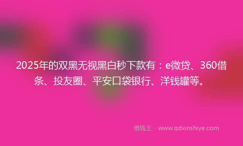 2025年的双黑无视黑白秒下款有：e微贷、360借条、投友圈、平安口袋银行、洋钱罐等。