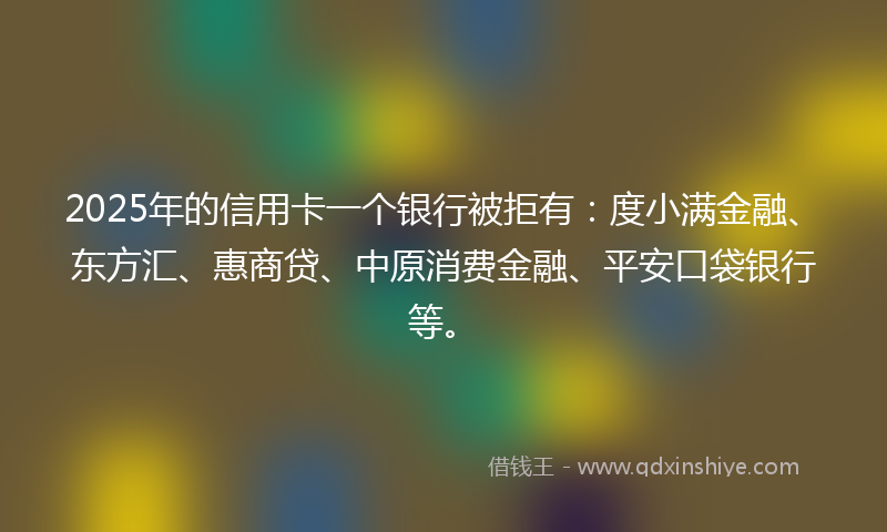 2025年的信用卡一个银行被拒有：度小满金融、东方汇、惠商贷、中原消费金融、平安口袋银行等。