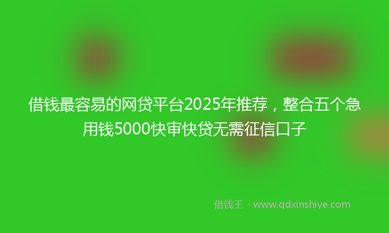 借钱最容易的网贷平台2025年推荐，整合五个急用钱5000快审快贷无需征信口子