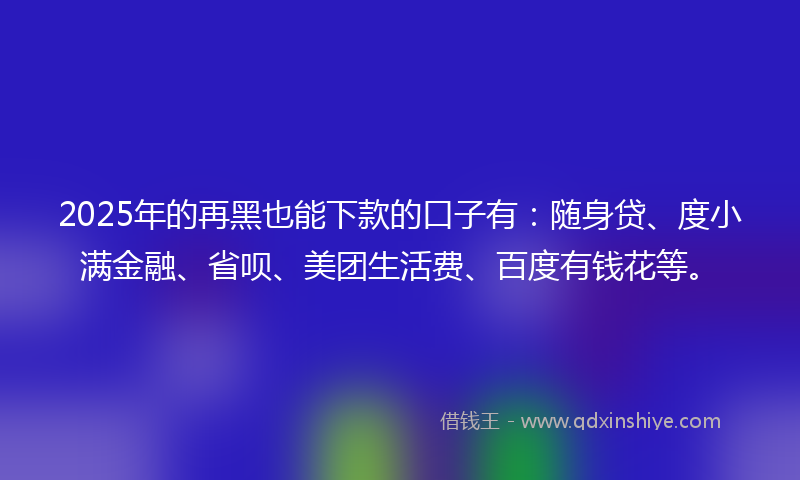 2025年的再黑也能下款的口子有：随身贷、度小满金融、省呗、美团生活费、百度有钱花等。