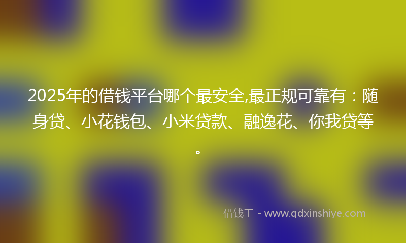 2025年的借钱平台哪个最安全,最正规可靠有：随身贷、小花钱包、小米贷款、融逸花、你我贷等。