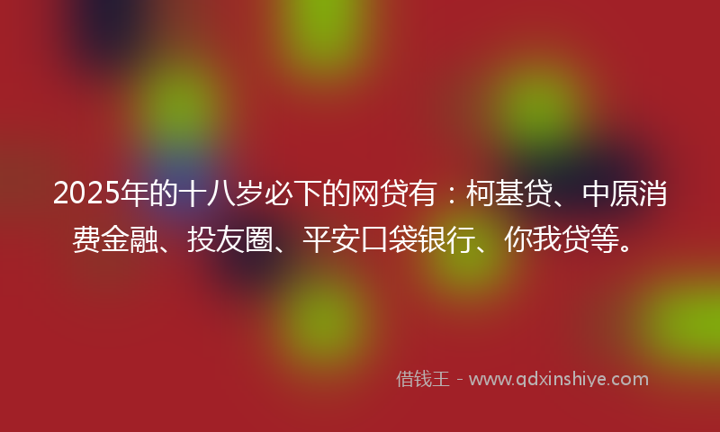2025年的十八岁必下的网贷有：柯基贷、中原消费金融、投友圈、平安口袋银行、你我贷等。