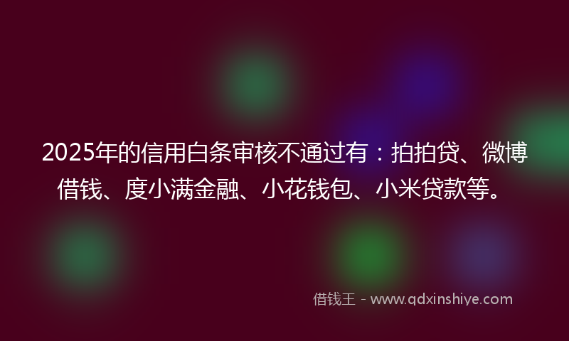 2025年的信用白条审核不通过有：拍拍贷、微博借钱、度小满金融、小花钱包、小米贷款等。