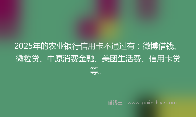 2025年的农业银行信用卡不通过有：微博借钱、微粒贷、中原消费金融、美团生活费、信用卡贷等。