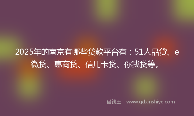 2025年的南京有哪些贷款平台有：51人品贷、e微贷、惠商贷、信用卡贷、你我贷等。