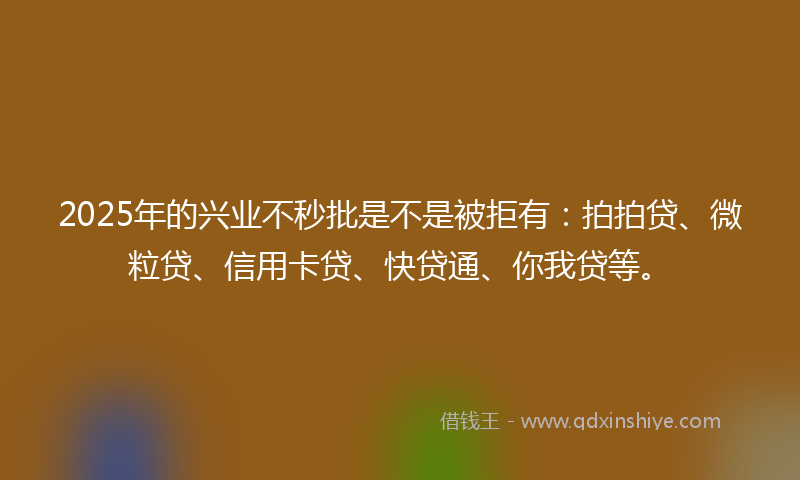 2025年的兴业不秒批是不是被拒有：拍拍贷、微粒贷、信用卡贷、快贷通、你我贷等。
