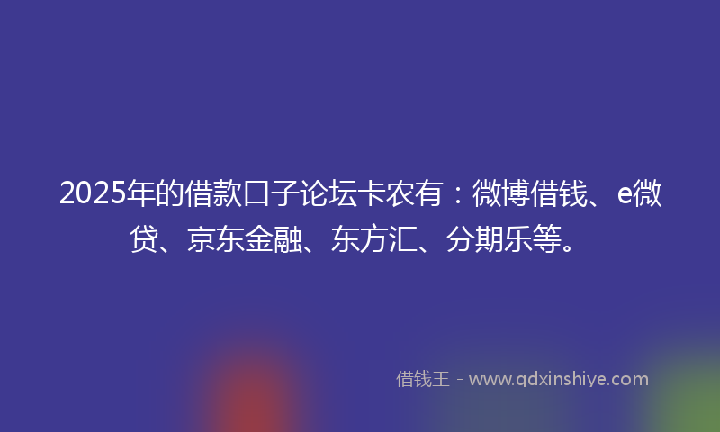 2025年的借款口子论坛卡农有：微博借钱、e微贷、京东金融、东方汇、分期乐等。