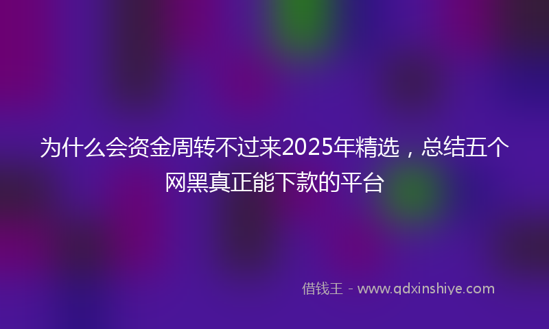 为什么会资金周转不过来2025年精选,总结五个网黑真正能下款的平台