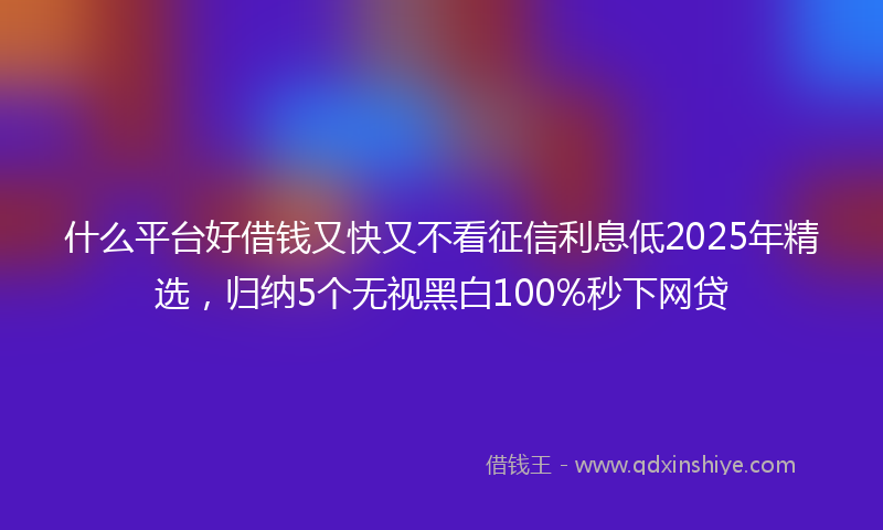 什么平台好借钱又快又不看征信利息低2025年精选，归纳5个无视黑白100%秒下网贷
