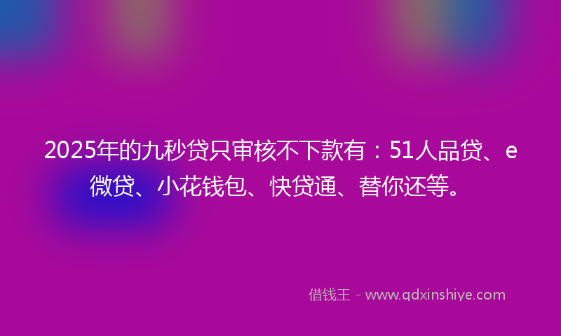 2025年的九秒贷只审核不下款有：51人品贷、e微贷、小花钱包、快贷通、替你还等。