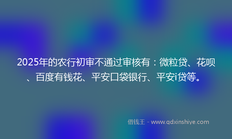 2025年的农行初审不通过审核有：微粒贷、花呗、百度有钱花、平安口袋银行、平安i贷等。