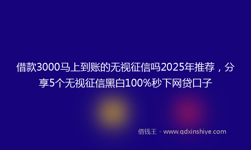 借款3000马上到账的无视征信吗2025年推荐，分享5个无视征信黑白100%秒下网贷口子