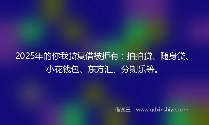 2025年的你我贷复借被拒有：拍拍贷、随身贷、小花钱包、东方汇、分期乐等。