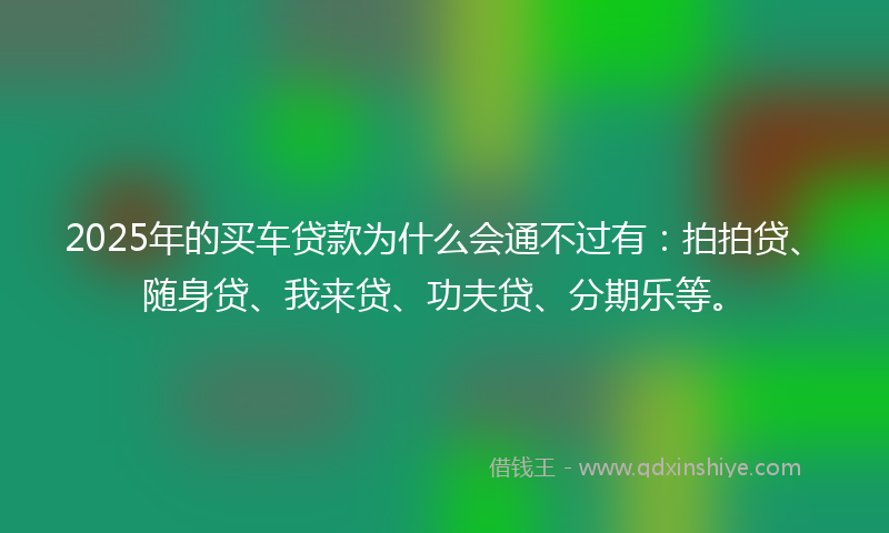 2025年的买车贷款为什么会通不过有：拍拍贷、随身贷、我来贷、功夫贷、分期乐等。