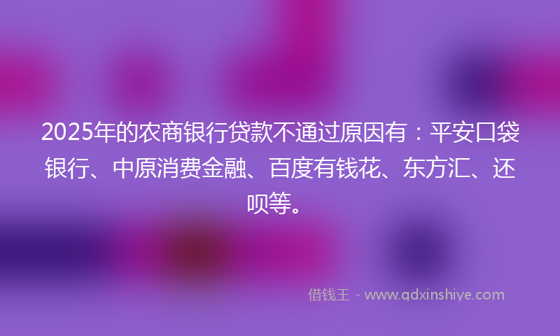 2025年的农商银行贷款不通过原因有：平安口袋银行、中原消费金融、百度有钱花、东方汇、还呗等。